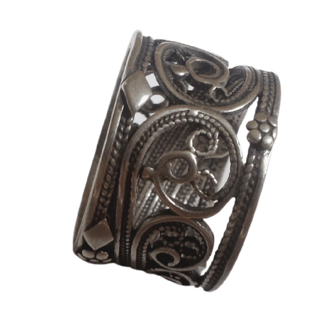Hippie ring. Sterling silver ring 1.4 cm. Israeli designer bohemian ring
