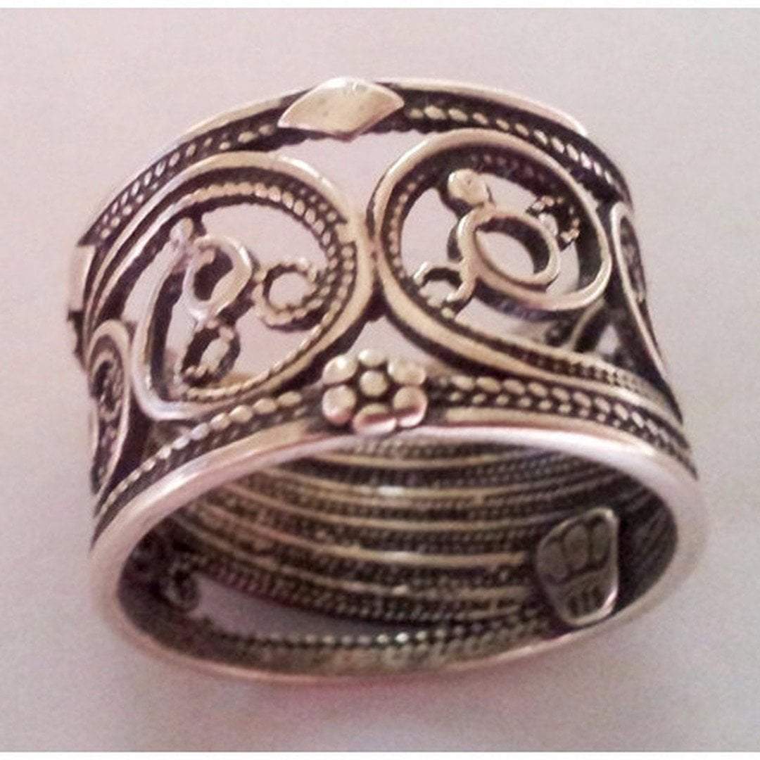 Hippie ring. Sterling silver ring 1.4 cm. Israeli designer bohemian ring - Bluenoemi
