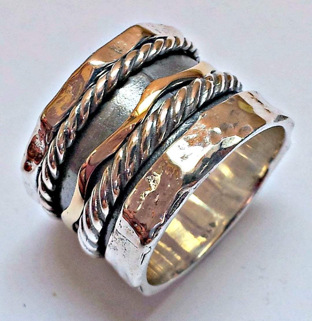 Bluenoemi Jewelry Rings Israeli Spinner ring for man. Stacking ring. Yellow gold / rose gold