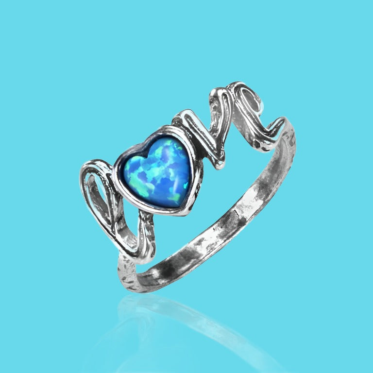 Bluenoemi Jewelry Rings Love Ring Sterling silver Heart Opal Ring, sterling silver jewelry ring for woman