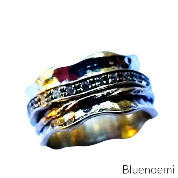 Bluenoemi Jewelry Rings Meditation ring for woman,  cz zircons silver and gold spinning ring