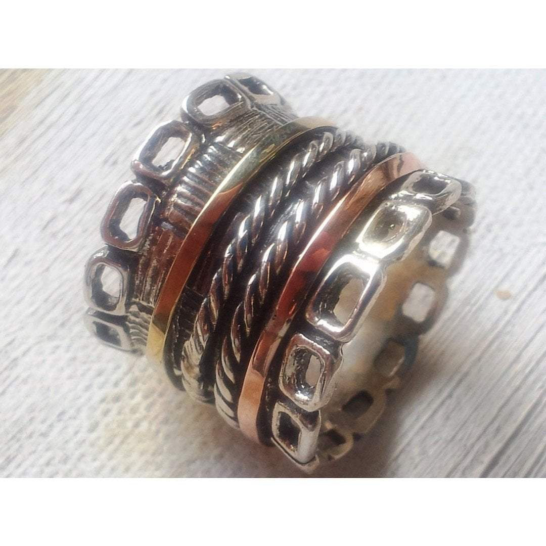 Bluenoemi Jewelry Rings Meditation Ring. Spinner ring. Silver gold 9 carat. Stacking ring.
