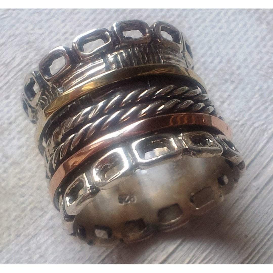Bluenoemi Jewelry Rings Meditation Ring. Spinner ring. Silver gold 9 carat. Stacking ring.