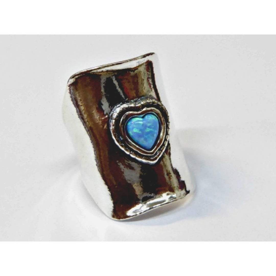 Bluenoemi Jewelry Rings Opal ring.  Sterling silver Hammered Ring Boho. Israeli designer Bohemian ring