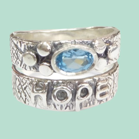 Bluenoemi Jewelry rings Ring for woman, Sterling Silver ring, Hippie HOPE rings , Blue topaz ring boho-chic band