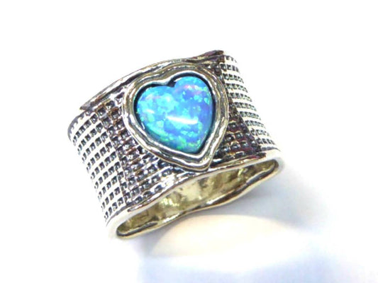 Bluenoemi Jewelry Rings Ring with a Heart blue opal Sterling silver Ring Boho. Israeli designer Bohemian ring