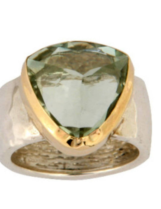 Bluenoemi Jewelry Rings Rings for Women Sterling Silver and 9 ct gold Ring set with a green amethyst for woman.