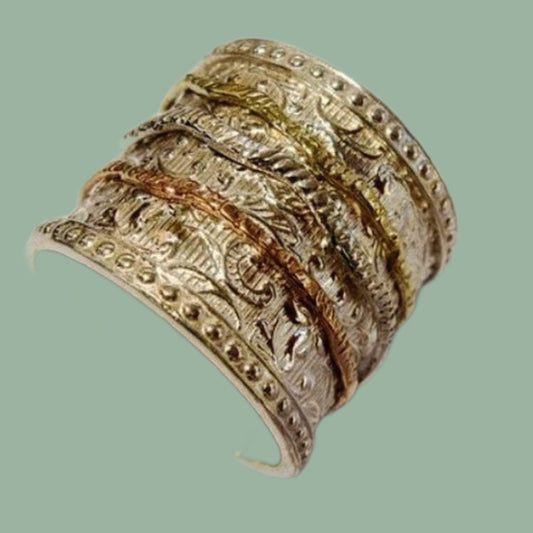 Bluenoemi Jewelry Rings Romantic Floral Spinner Ring - sterling silver and gold. Israeli Meditation rings.
