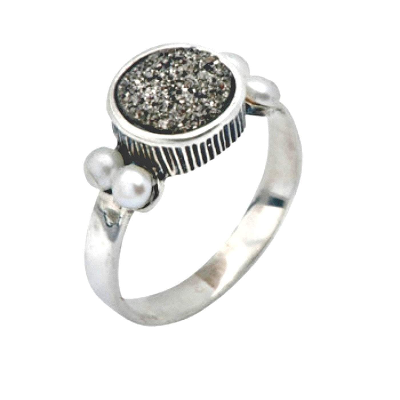 Bluenoemi Jewelry Rings Silver Ring. 925 Sterling  Silver ring set with a druzy quartz stone and pearls