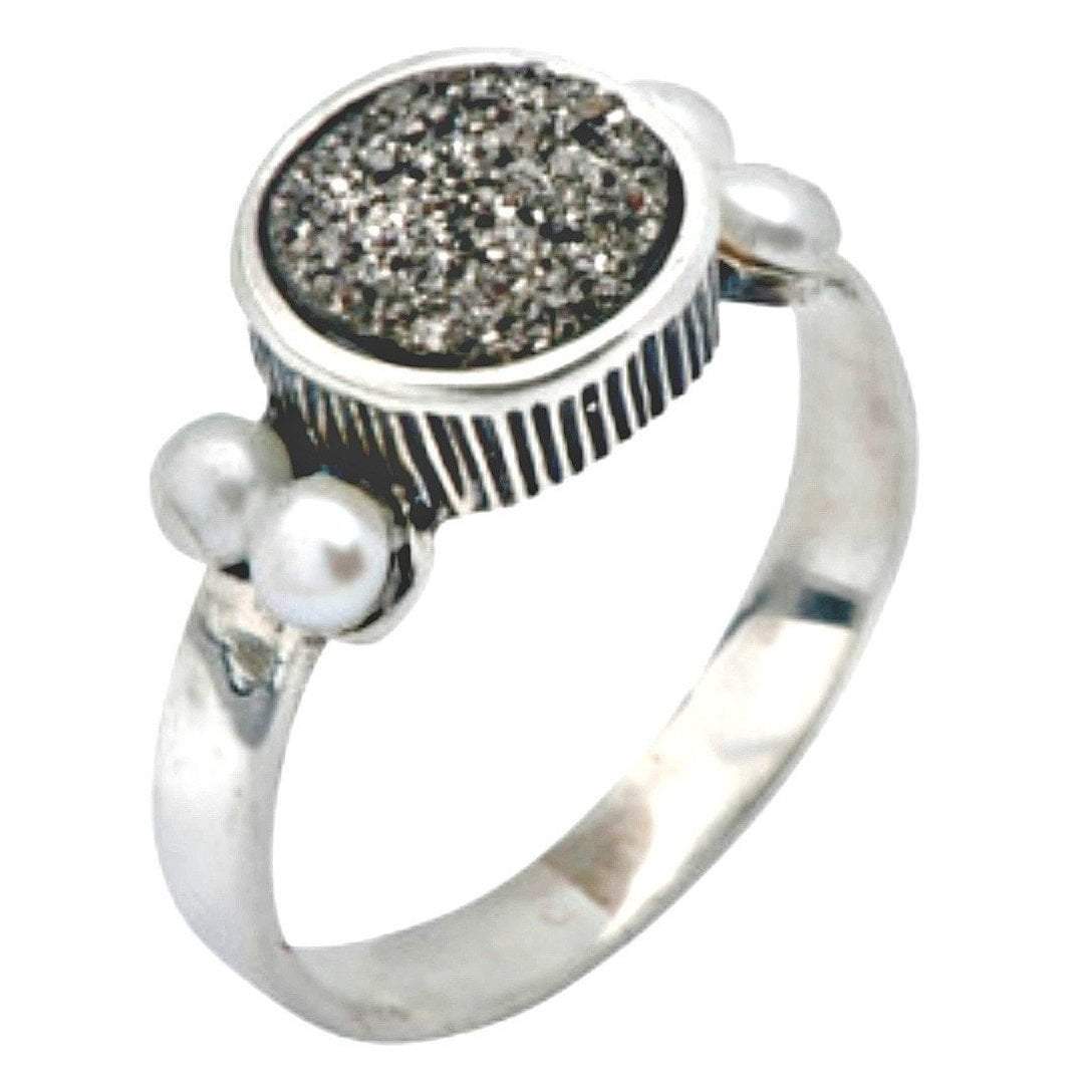 Bluenoemi Jewelry Rings Silver Ring. 925 Sterling  Silver ring set with a druzy quartz stone and pearls