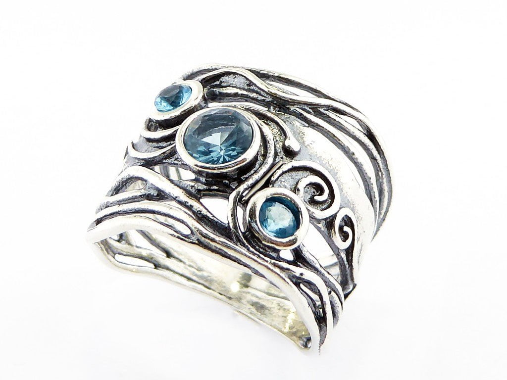 Bluenoemi Band rings for women. Set Blue Topaz, sterling 925 rings. - Bluenoemi
