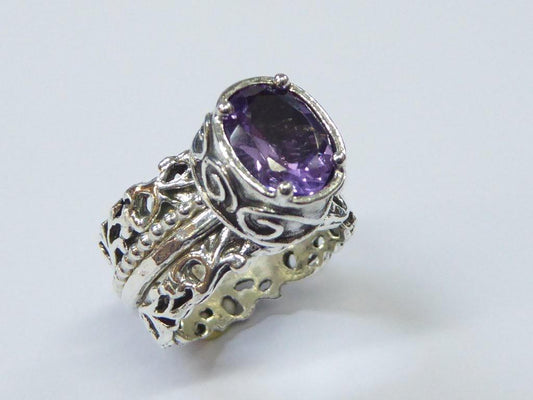 Bluenoemi Jewelry Rings Silver ring for women set with amethyst zircon /  Sterling Silver .925 Designer Jewelry