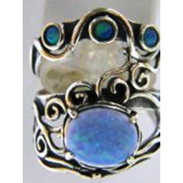 Bluenoemi Jewelry Rings Silver ring set with opal, blue opal on silver ring,  bohemian rings