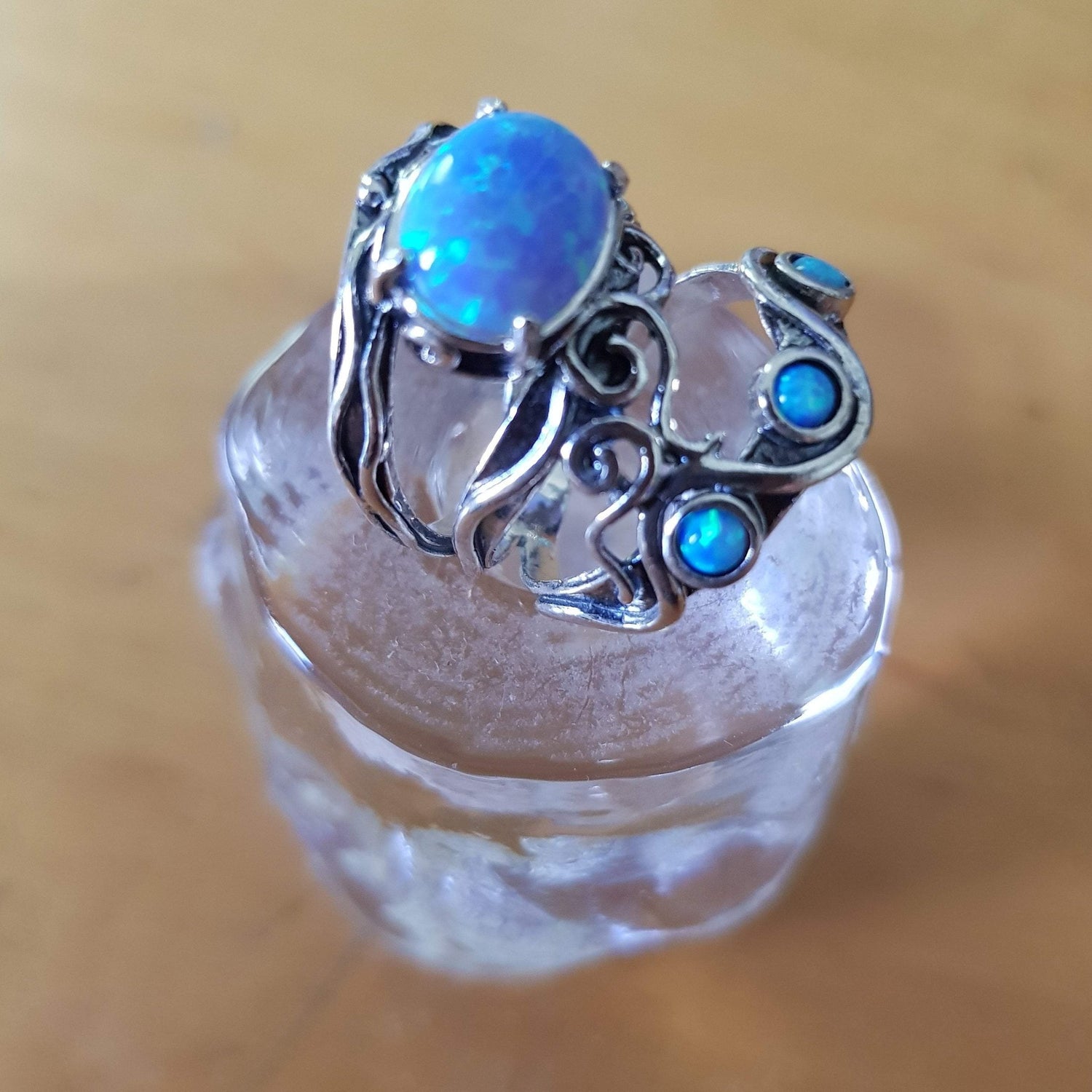 Bluenoemi Jewelry Rings Silver ring set with opal, blue opal on silver ring,  bohemian rings