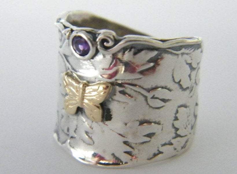 Silver rings for women, Amazing Sterling silver and 9KT gold ring for woman. - Bluenoemi