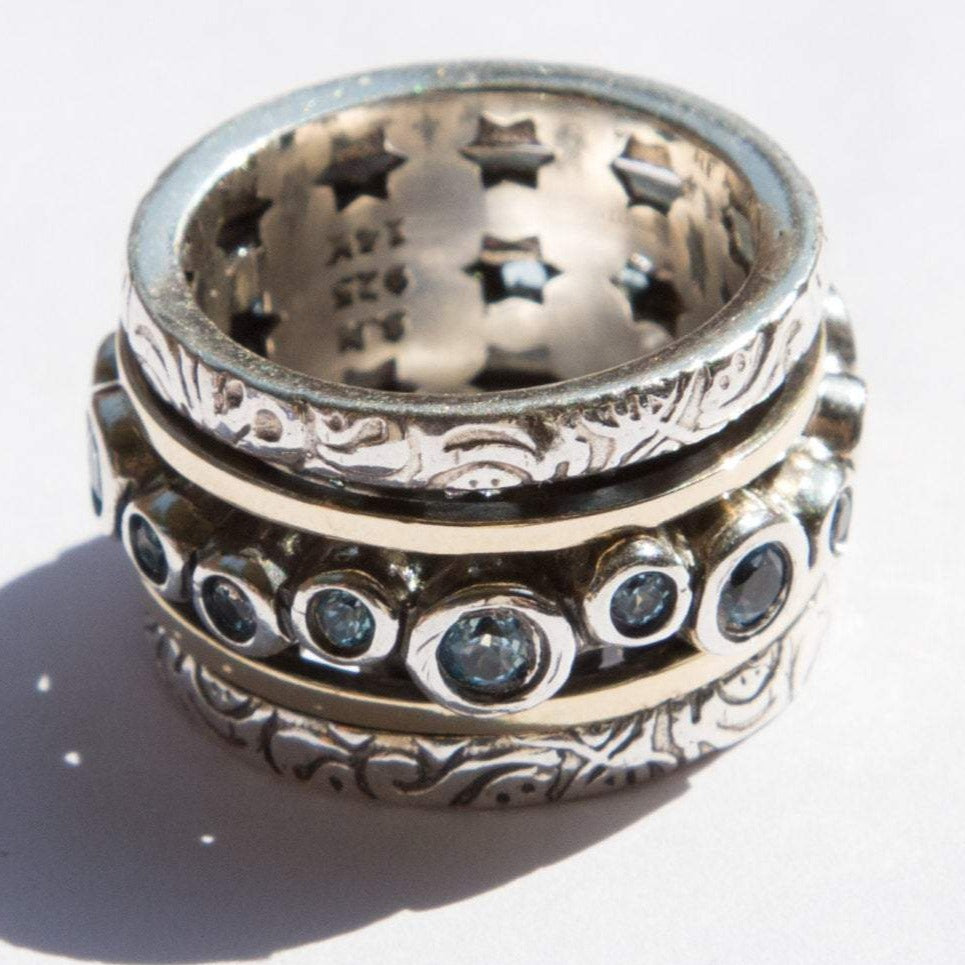 Spinner ring for woman, cubic zirconia spinning rings , blue topaz amethyst garnets opals - Bluenoemi