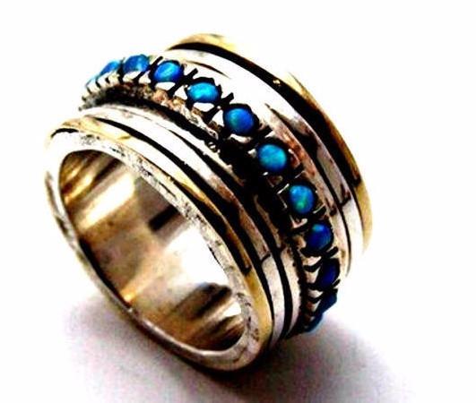 Bluenoemi Jewelry Rings Spinner ring Israeli rings sterling silver 9 ct gold  bands Bluenoemi  opals ring