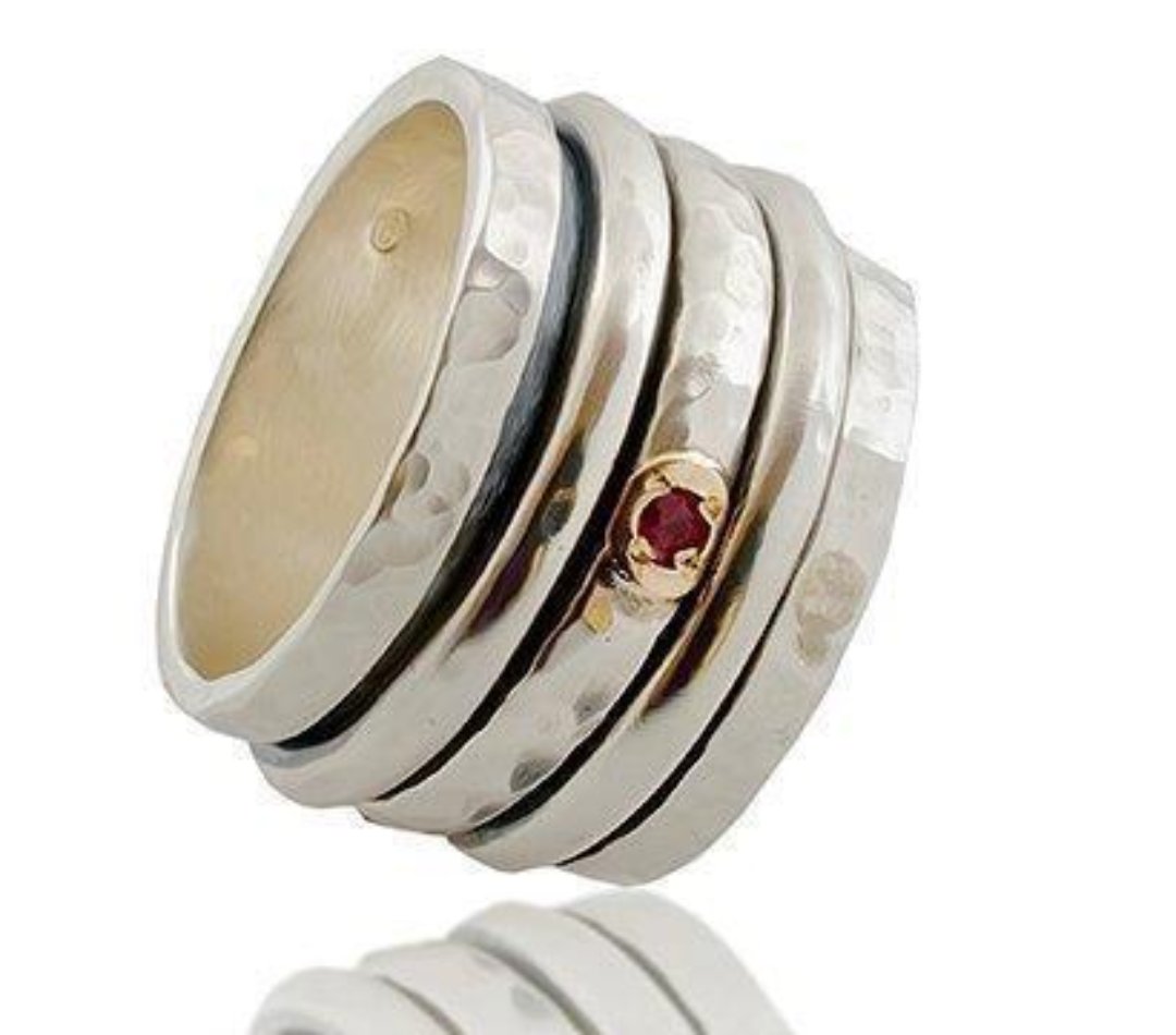 Bluenoemi Jewelry Rings Spinner Ring Jewelry. Sterling Silver and 9kt gold Ring set with Garnet
