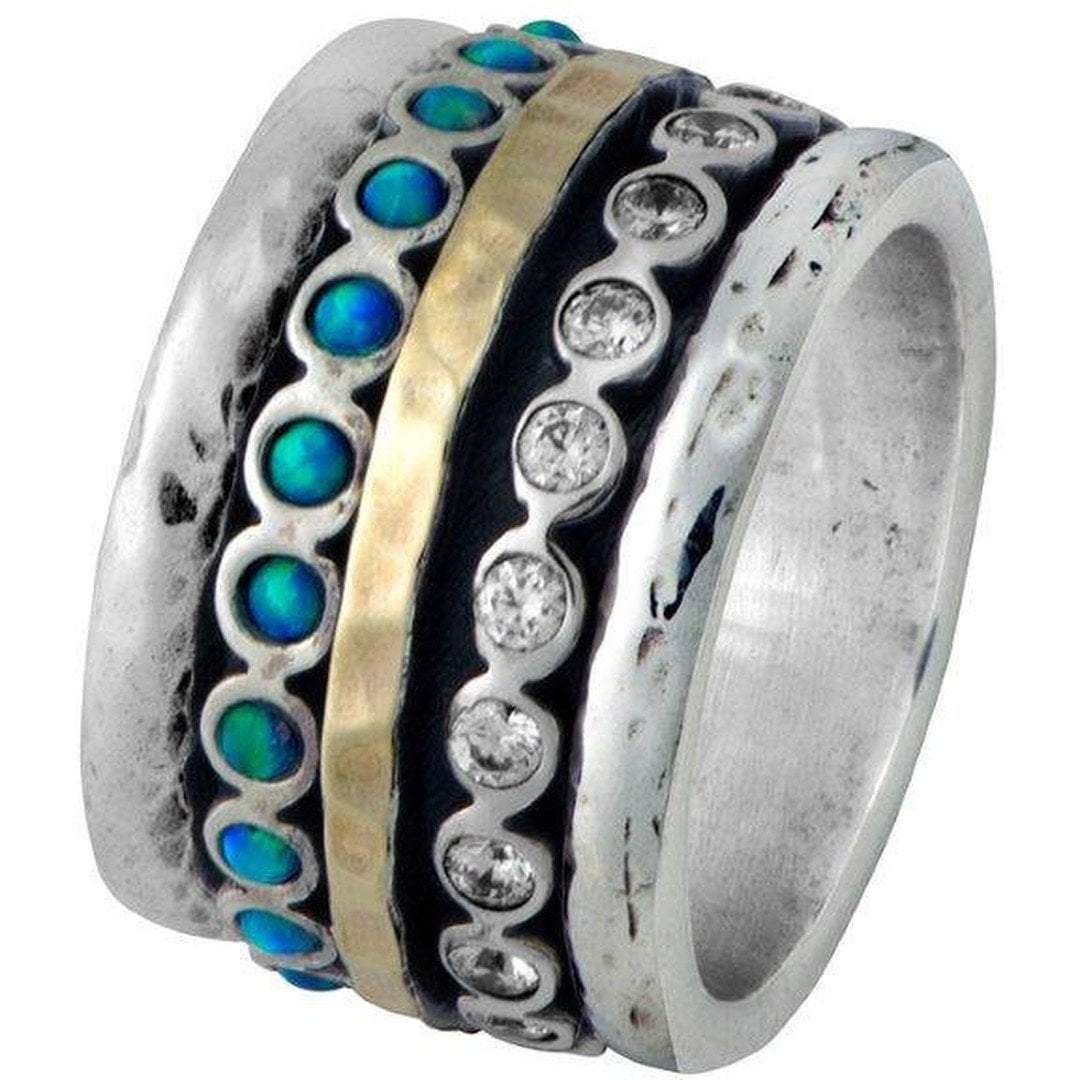 Bluenoemi Jewelry Rings Spinner Ring Jewelry. Sterling Silver and Gold Ring Set Blue Opals & Cz Zircons Statement ring .