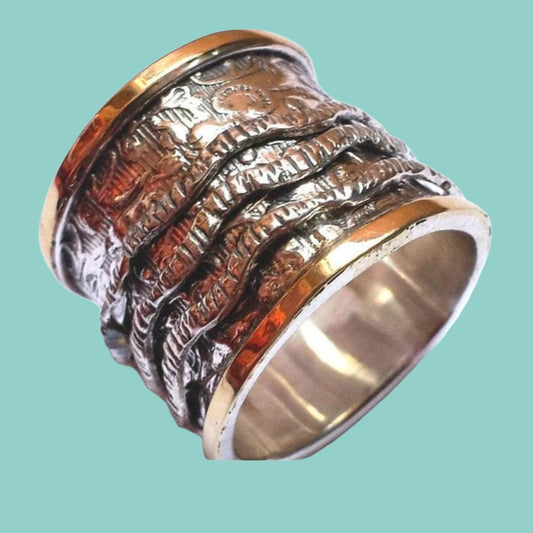 Spinner Ring Romantic floral vintage engagement and everyday spinning ring silver & gold 9 ct - Bluenoemi