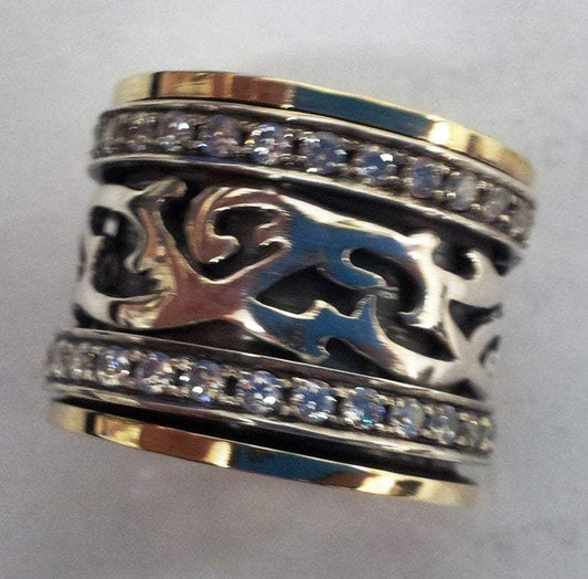 Spinner ring , silver and gold rings for woman , vintage jewelry , cz zircons rings, spinning rings - Bluenoemi