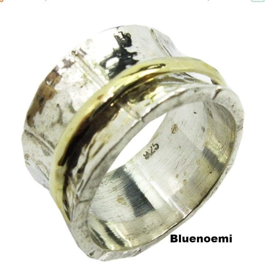 Bluenoemi Jewelry Rings Spinner ring sterling silver 9ct gold Sophisticated  jewelry unisex Israeli rings in all sizes