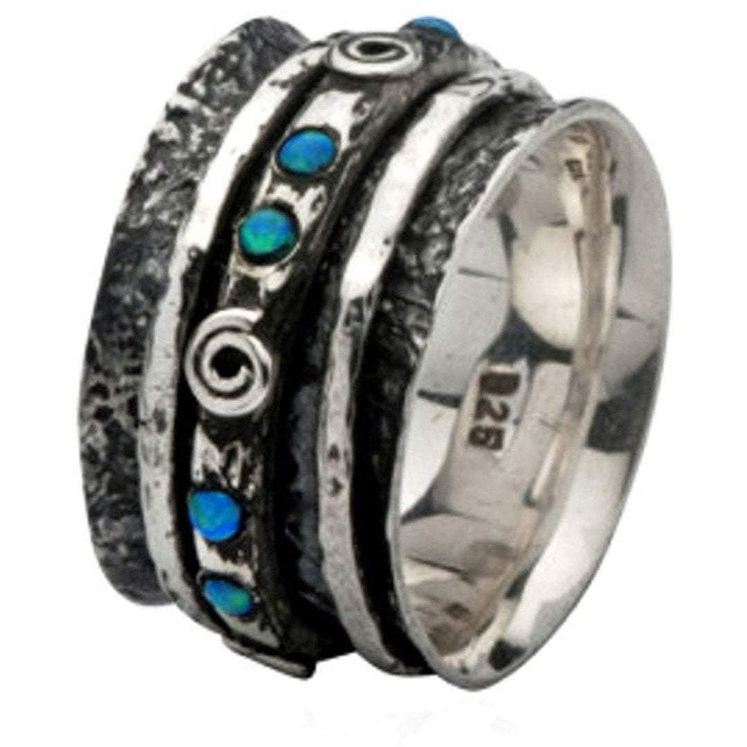 Bluenoemi Jewelry Rings Spinner rings for women Israeli opal ring,  Unisex ring with blue opals.