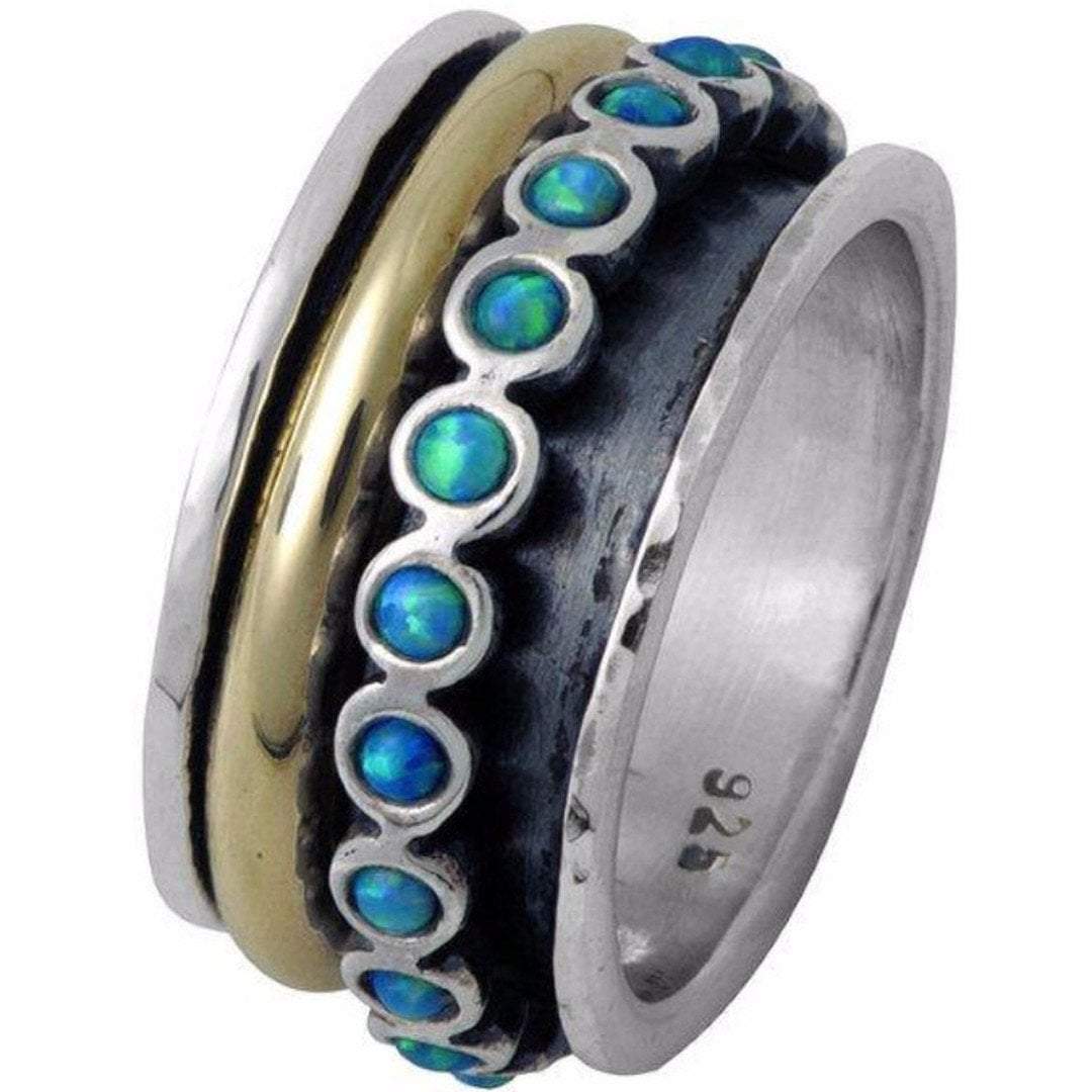 Bluenoemi Jewelry Rings Spinner Rings for women Jewelry. Sterling Silver and Gold Ring Set Blue Opals Statement ring .