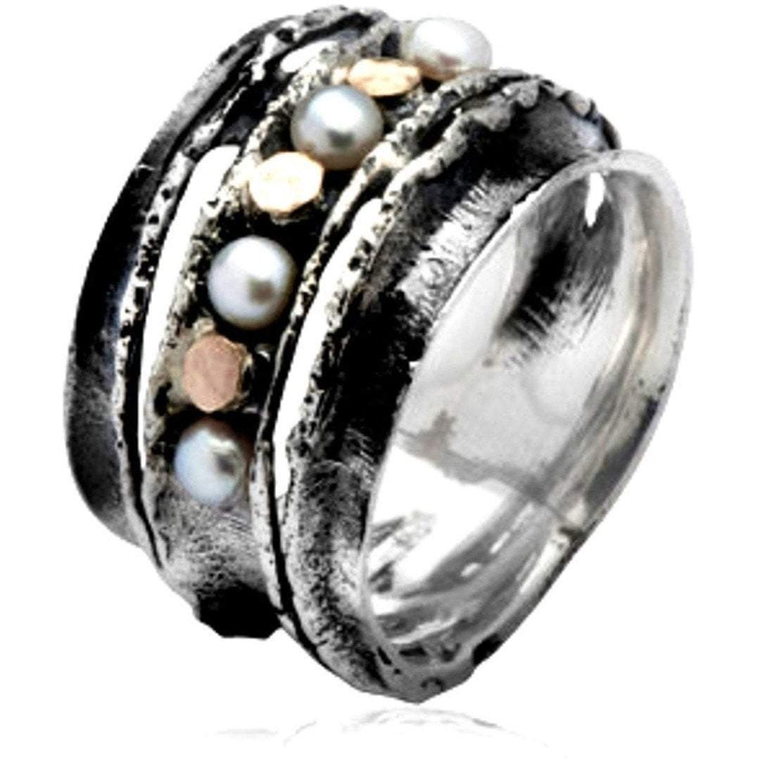 Bluenoemi Jewelry Rings Spinner rings for women , Sterling Silver Ring. Statement ring and 9 ct gold set with Pearls.