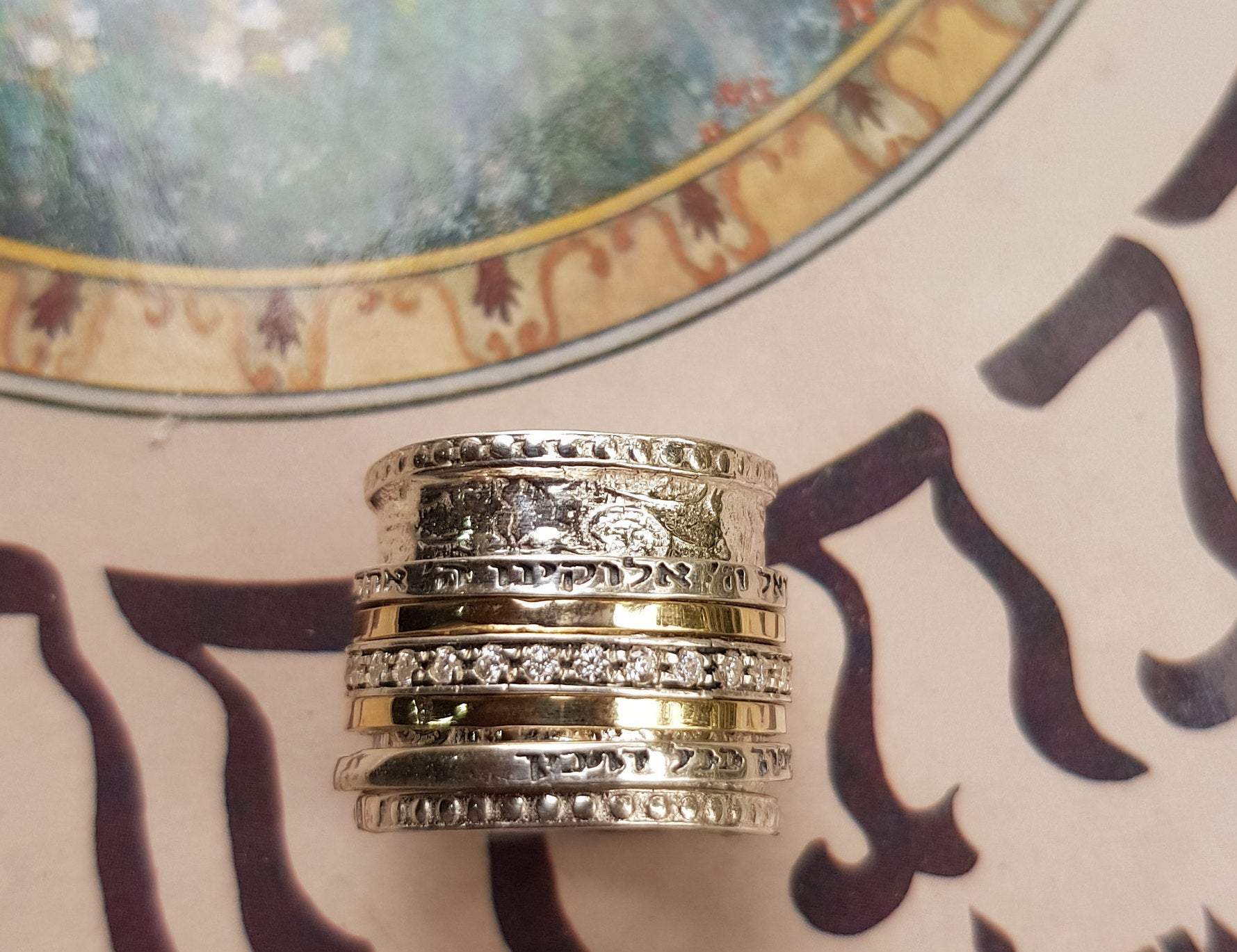 Stackable Hebrew Blessing Rings for Woman prayer & poesie silver gold CZ zircons Israeliche Schmuck - Bluenoemi