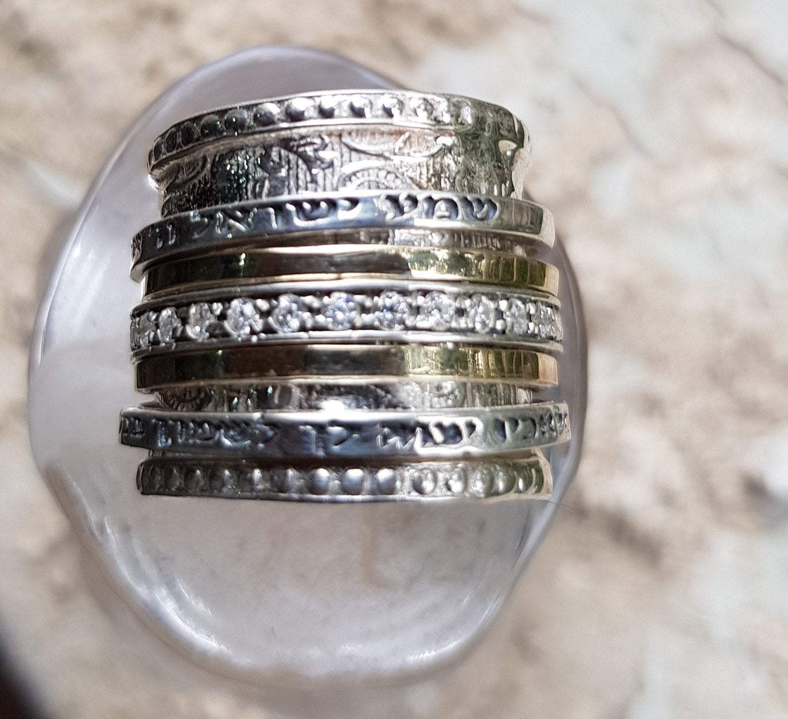 Stackable Hebrew Blessing Rings for Woman prayer & poesie silver gold CZ zircons Israeliche Schmuck - Bluenoemi