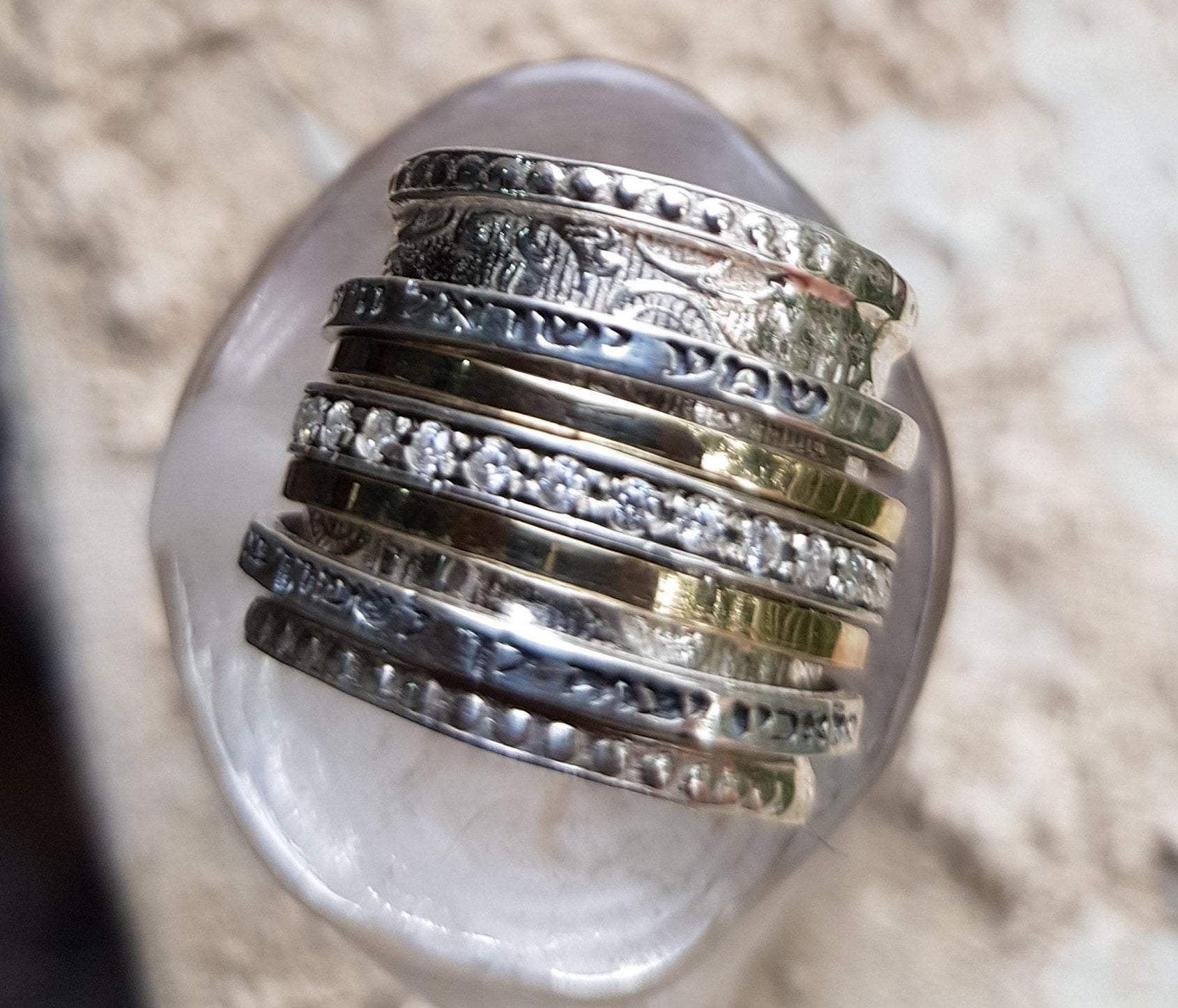 Stackable Hebrew Blessing Rings for Woman prayer & poesie silver gold CZ zircons Israeliche Schmuck - Bluenoemi