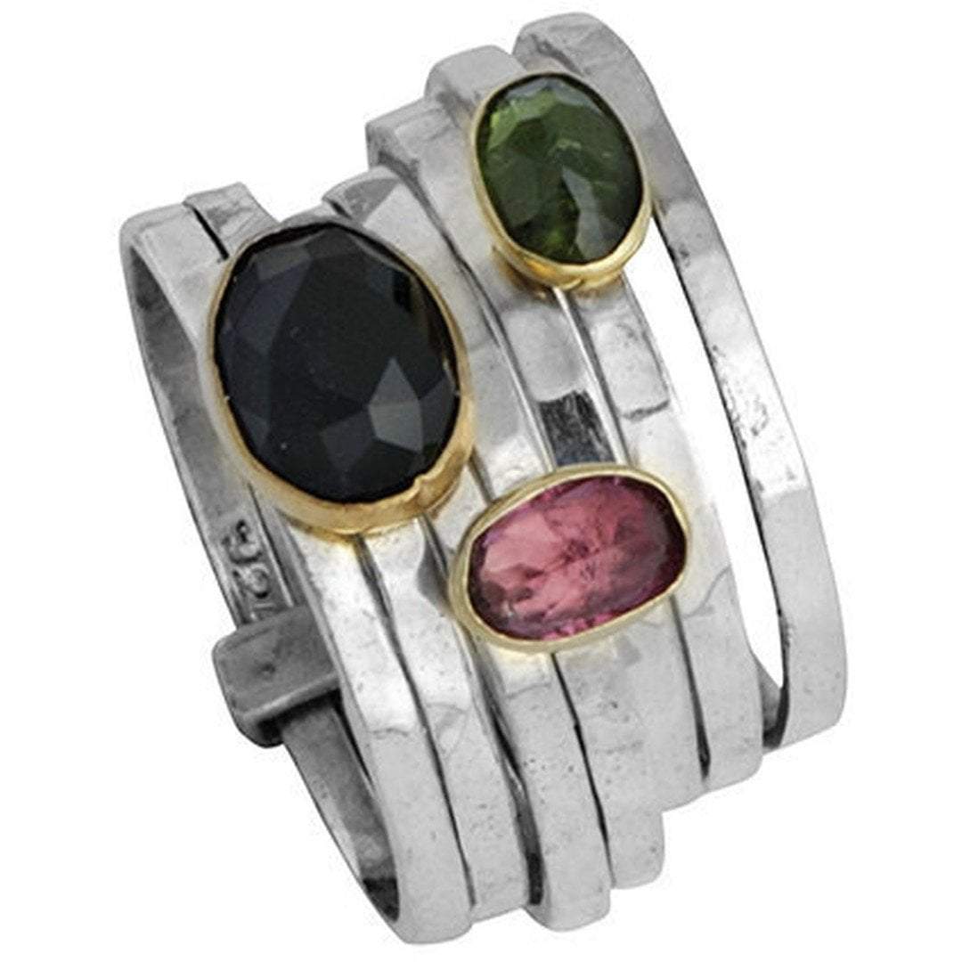 Bluenoemi Jewelry Rings Stacking Rings for  woman set with Tourmalines / silver gold 9ct Designer Jewelry/ Two Metals Ring