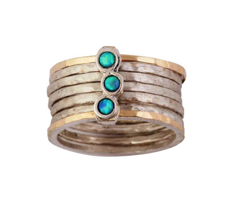 Bluenoemi Jewelry Rings Stacking rings for woman, silver and gold blue opals rings. Israeli Handmade jewelry