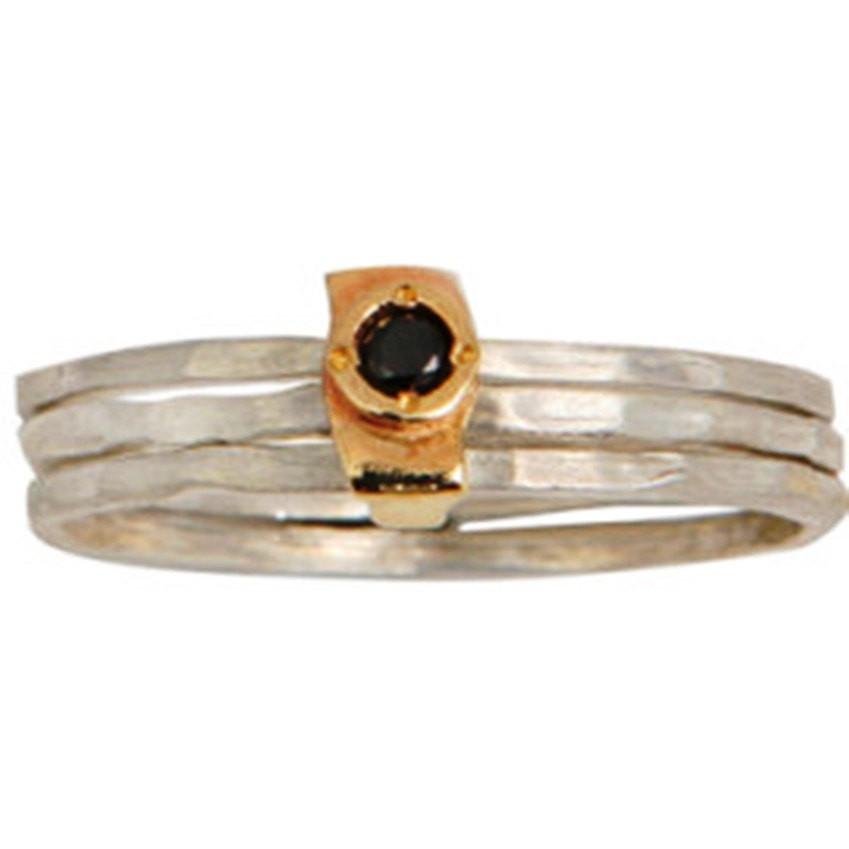 Bluenoemi Jewelry Rings Stacking rings  set,  silver ring  and 9K gold black diamonds rings distinctive jewelry