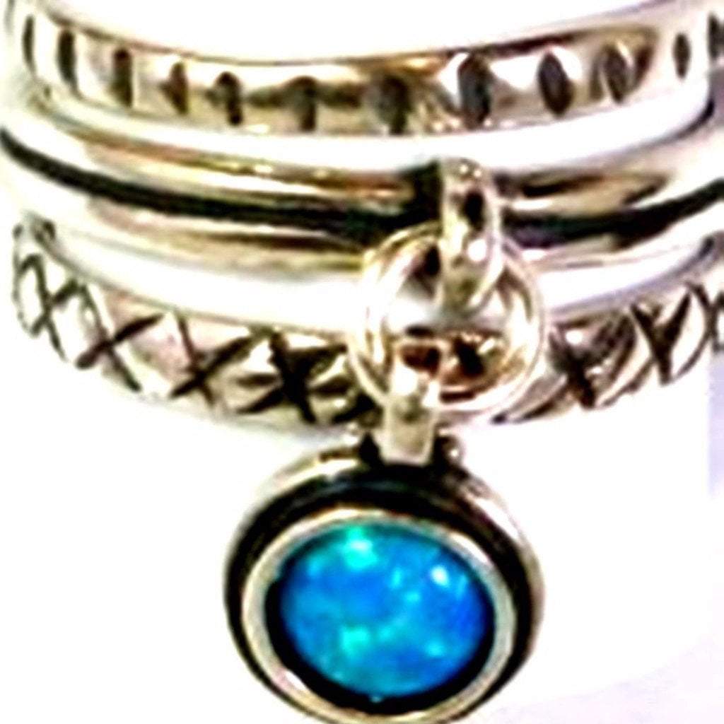 Bluenoemi Jewelry Rings Stacking Rings Sterling silver ring set with dangling opal stone