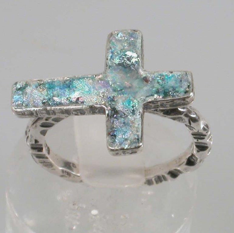 Bluenoemi Jewelry Rings Sterling Silver Cross Ring, Christian  Cross, Cross Ring with Roman Glass