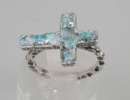 Bluenoemi Jewelry Rings Sterling Silver Cross Ring, Christian  Cross, Cross Ring with Roman Glass