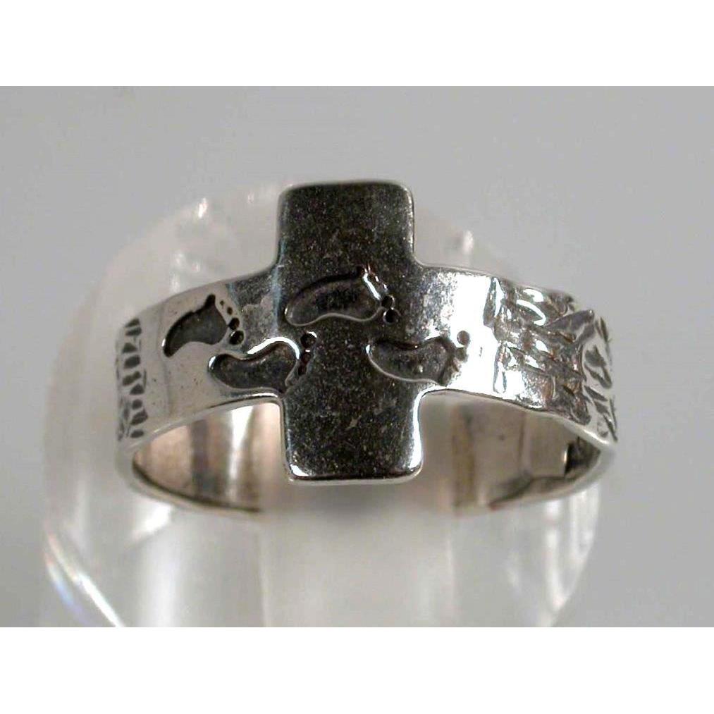 Bluenoemi Jewelry Rings Sterling Silver Cross Ring, Christian Jewelry  Cross Ring,  Ring with Footprints