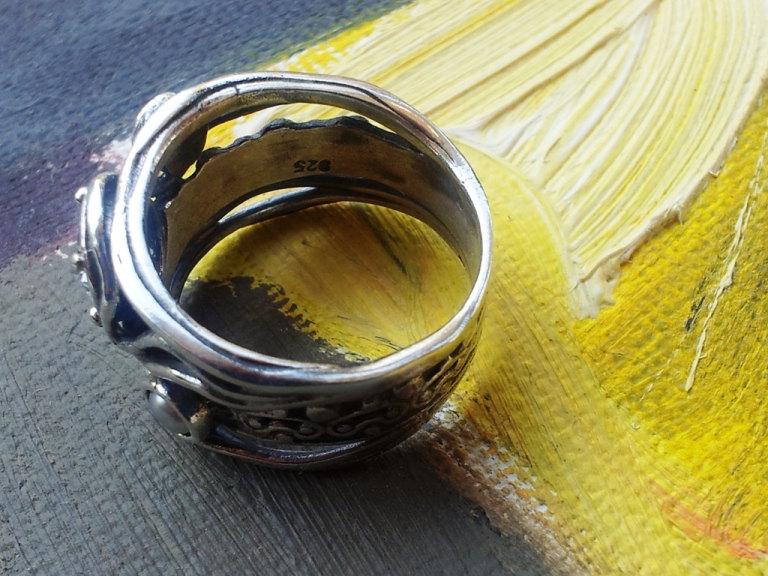 Sterling silver pearl ring. CZ zirconia ring. Israeli rings for women. Bohemian pearls ring. - Bluenoemi