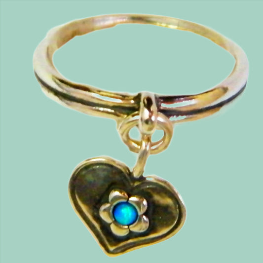Bluenoemi Jewelry Rings Sterling silver ring for woman set with a dangling opal on a heart charm