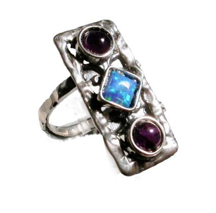 silver ring with gemstones