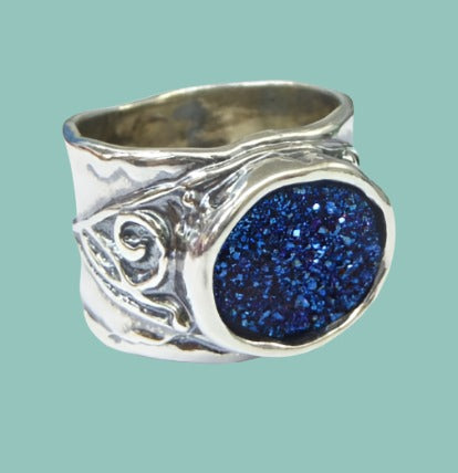 Bluenoemi Jewelry Rings Sterling Silver Ring set with a Brilliant Druze Stone