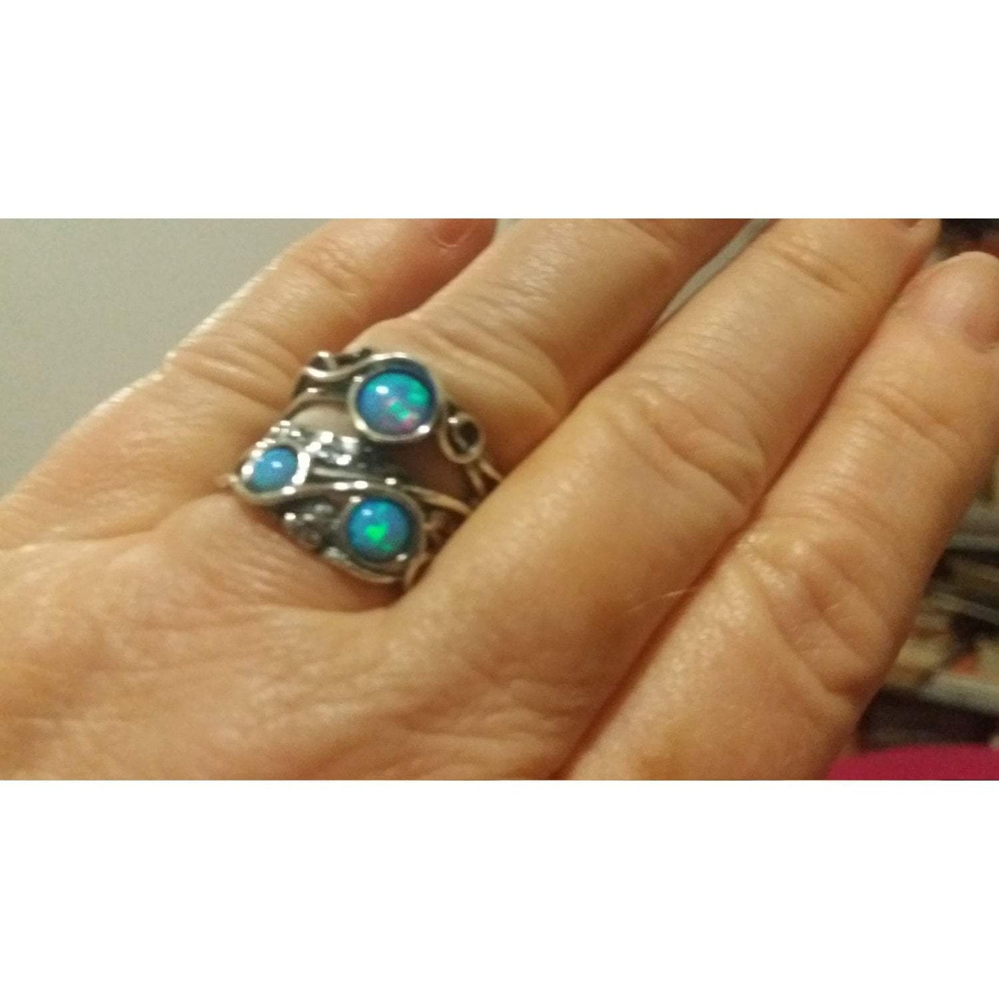 Bluenoemi Jewelry Rings Sterling silver ring set with opal stones. Israeli designer bohemian ring