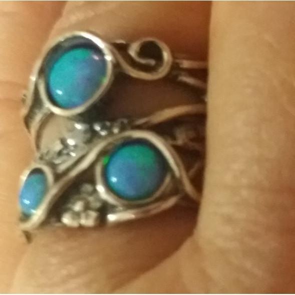 Bluenoemi Jewelry Rings Sterling silver ring set with opal stones. Israeli designer bohemian ring