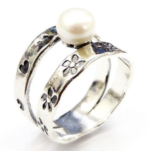 Bluenoemi Jewelry Rings Sterling silver ring vintage inspired pearl ring,  sterling silver jewelry rings