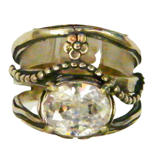 Bluenoemi Jewelry Rings Sterling silver Ring  with cz zircon flower motif. Israeli designer bohemian ring