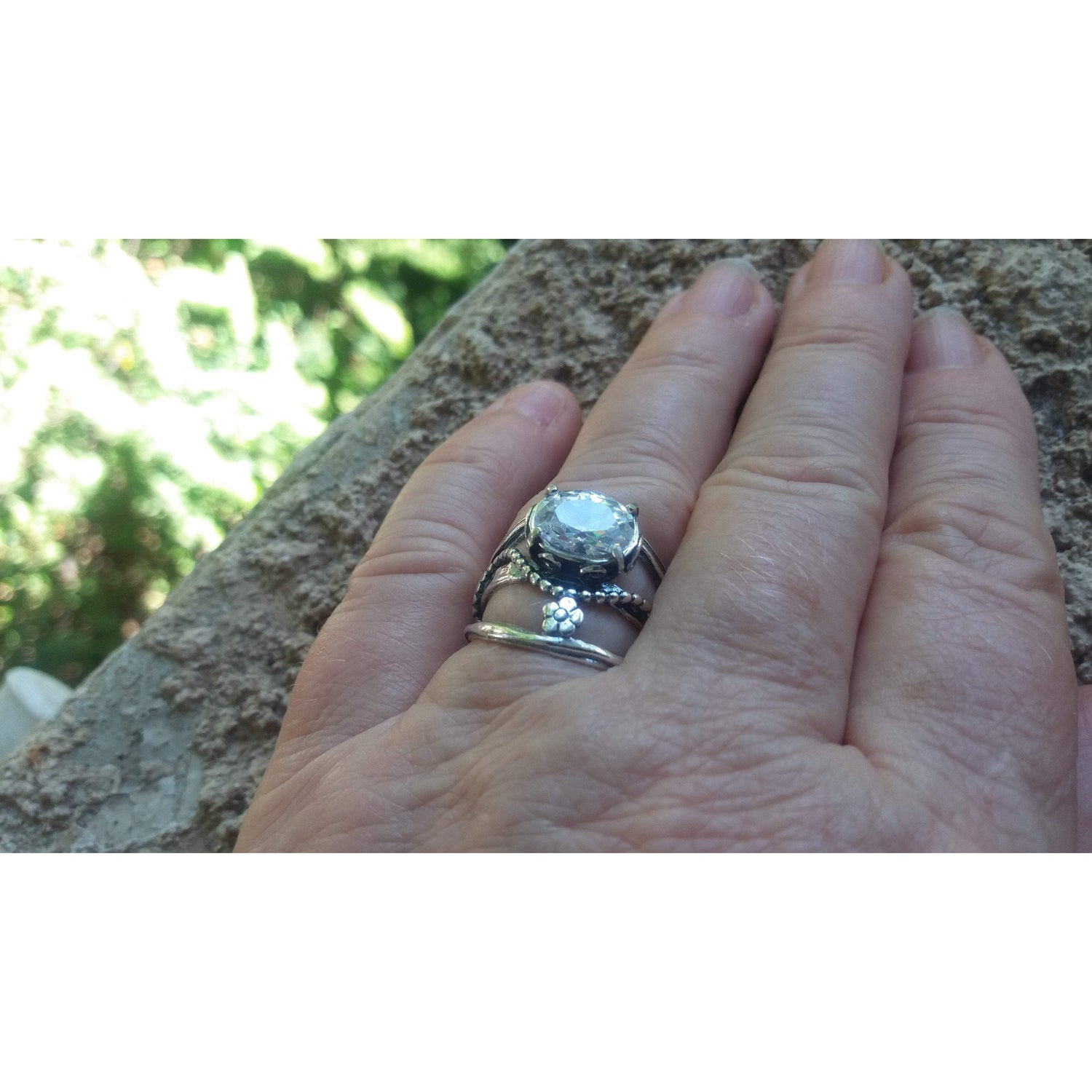 Bluenoemi Jewelry Rings Sterling silver Ring  with cz zircon flower motif. Israeli designer bohemian ring