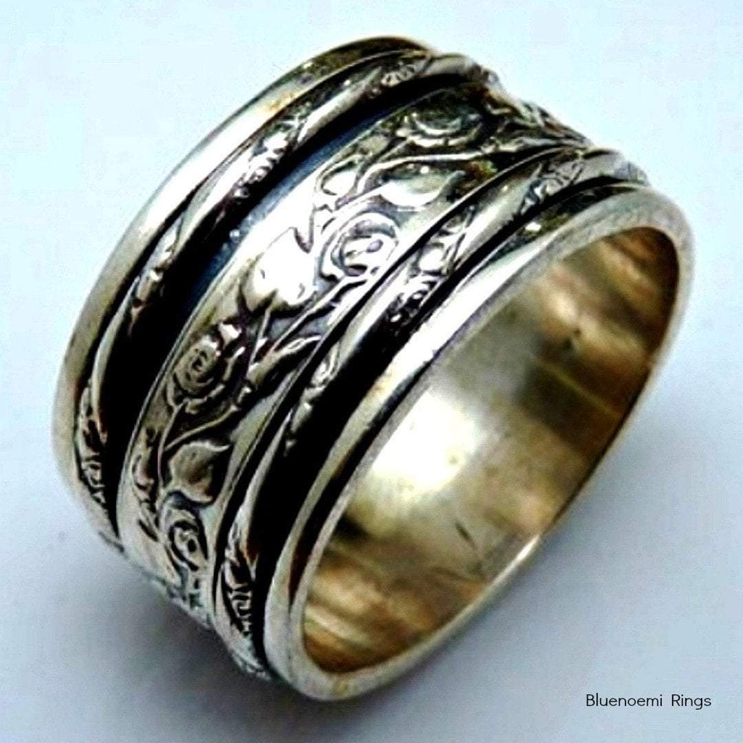 Bluenoemi Jewelry Rings Sterling Silver Spinner ring designer jewelry floral Israeli rings