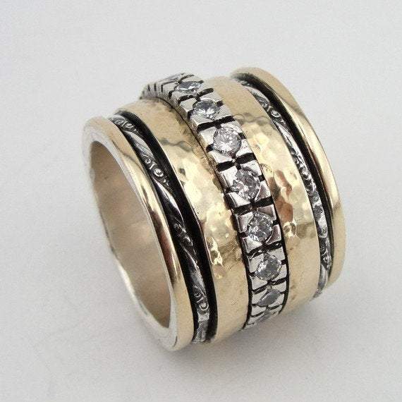 Bluenoemi Jewelry Rings Unique rings for women | spinner ring silver yellow gold zircons | schmuck | israeli rings | meditation ring